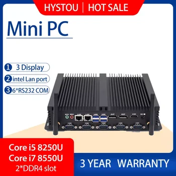 Безвентиляторный мини Индустриална PC HYSTOU H4 Core i5-8250U и i7-8550U Четириядрен процесор Type-c СИМ-порт LPT Порт Windows Pro 10