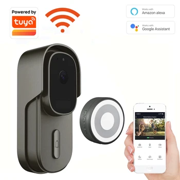 Камера за Видеодомофон Sasha 1080P Smart WiFi, Работеща с Alexa, Google Home, Водоустойчива Камера с функция за разпознаване на движение, приложение Smart Life