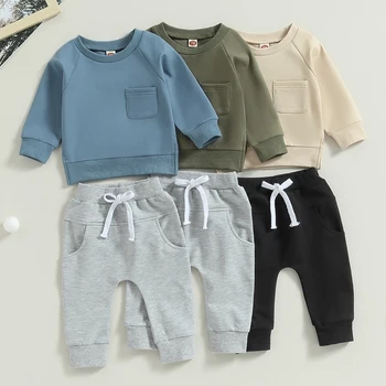 Модерен комплект дрехи за новородени момчета, пролетно-есенна hoody с дълъг ръкав и еластични спортни штанами на талията, дрехи за бебета