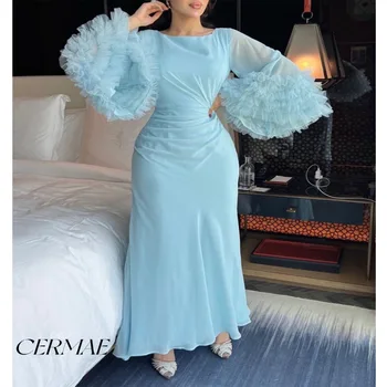 Драперии CERMAE Небето-синьо на цвят с дълъг ръкав, шифоновое вечерна рокля с бродерия, рокли за абитуриентски бал за жени 2023