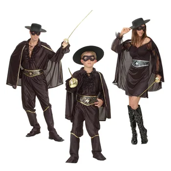 Детски дрехи Детски карнавалните костюм на Зоро за Хелоуин, наметало, яке, маска за очи, колани, панталони, бахилы, шапка