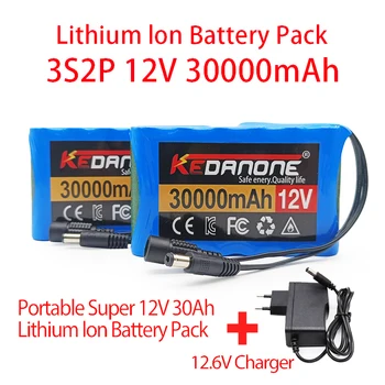 2 ЕЛЕМЕНТА 18650 3S2P 12 от 30 000 mah, литиево-йонна батерия, за led лампи за резервно захранване ВИДЕОНАБЛЮДЕНИЕ, литиева батерия