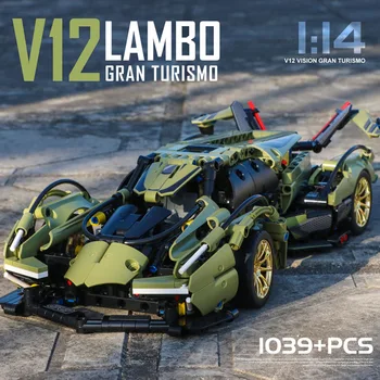 1039 бр. Технически спортен автомобил Ламбо V12 Vision Super GT Speed, градивните елементи на състезателен автомобил, монтаж на тухли, играчки, подаръци за момчета