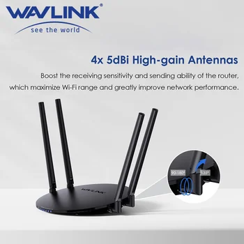 Безжичен рутер WAVLINK Long Range 1200 Мб/с двойна лента От 5 Ghz + 2,4 Ghz WiFi 5 С поддръжка на WAN/LAN 1000 Mbit/s Поддържа режим на рутер/ретранслатор