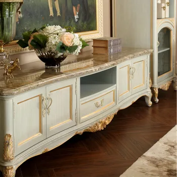 Обичай европейския луксозен шкаф за хол от френски масив дърво, шкафове с ръчно изработени, декоративни