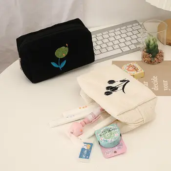 Квадратна найлон модерна чанта за съхранение с прости цветя модел на цип, дамски косметичка, молив случай, пътна чанта за тоалетни принадлежности