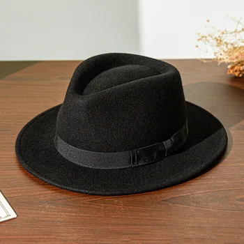 Фетровая шапка, женски играч, вълна, зима-есен, черен, топъл аксесоар за църковния празник на открито, Клоше