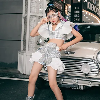 Детски джаз, улични танцови костюми за момичета, модни градинска облекло в стил хип-хоп, детска сценична модельная дрехи за шоуто, комплекти за подиум K-pop