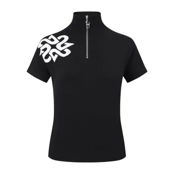 Женска тениска за голф с къси ръкави и цип на врата, облегающая еластична, риза за голф, за женски дрехи за голф