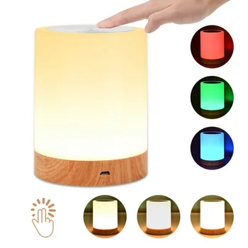 Сензорен светлини, led нощна светлина, която се презарежда чрез USB, дървена масичка, малка странична лампа за медицински сестри, 6 цвята, регулируема нощна лампа за спални