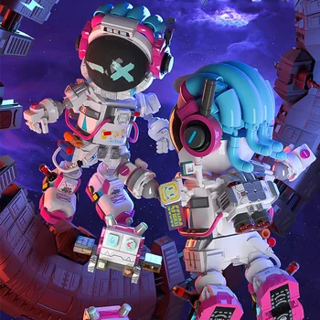 Технически фигурки на астронавтите с роботизирана модел кучета, строителни блокове, детски подарък, високотехнологични тухли за изследване на космоса, играчки MOC