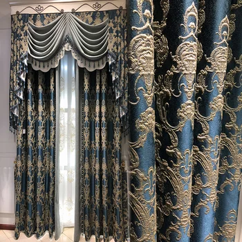 Луксозна душ завеса в европейски стил, за да хол, спалня, балдахина, синьо кафе цвят, водна вълна, завеса, утолщающая засенчване на прозорци по поръчка