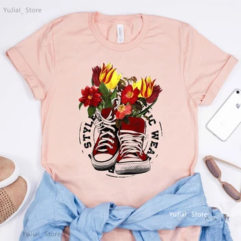Модерни обувки, розова тениска с цветен графичен принтом, дамски дрехи, 2023, тениска Rose Rabbit California Surf, дамски забавна тениска
