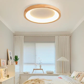 QINGFENG Дървени плафониери трицветна тавана лампа в съвременен стил, лампа за спални, лампа за хранене, 220 В, инсталиране на повърхността