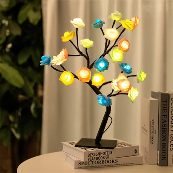 Led Приказни Светлини, Декоративни Нощни лампи USB Power Изкуствена Клонка Розово Дърво Настолна Лампа за Сватбен Декор В 