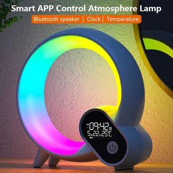 Интелигентно приложение за Управление на Атмосферни Лампа Пробуждане Digital alarm clock Sunrise Light Bluetooth Високоговорител с Бял Шум на Аудио FM Радио