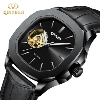 KINYUED нов tourbillion с выдалбливаемым дъно модерен истински каишка светлинен напълно автоматичен мъжки машина луксозни часовници мъжки s часовници