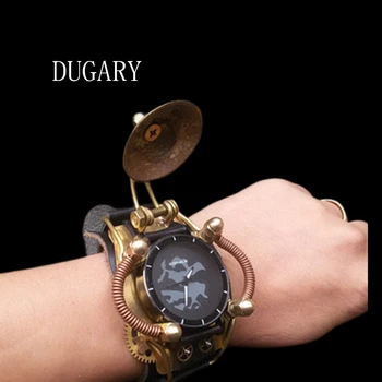 DUGARY Тенденция Мъжки Часовник Кварцов оригинални Водоустойчив Мъжки Часовник в стил Steampunk, Бизнес японски механизъм, каишка от телешка кожа, Титанов корпус
