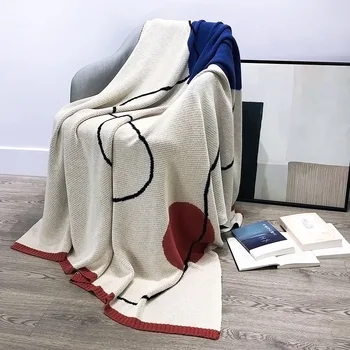 Вязаное Одеяло с Абстрактна Бродерия 127x152 см INS Скандинавски Геометрично Памучни Покривки Покривка за Дивана-легло Одеяло За Кондициониране на Въздуха