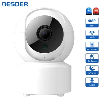 BESDER IP камера 4-мегапикселова следи бебето Двупосочна аудио мини PTZ WiFi, камера за помещения камера за видеонаблюдение IP камери за сигурност