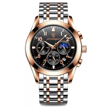 Мъжки кварцов часовник POEDAGAR луксозни, бизнес каишка от неръждаема стомана, спортен хронограф, мъжки ръчен часовник, водоустойчив, светещи Reloj