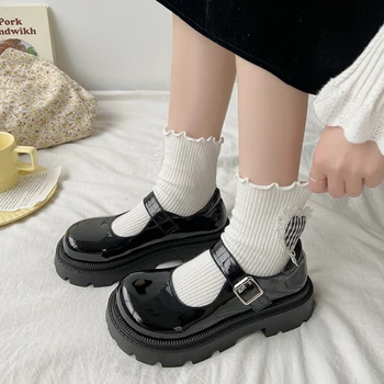 Черни обувки-лодка Mary Janes, дамски обувки на ток с каишка, новост 2023 г., годината на реколтата училищни обувки в японски стил за момичета в стил Лолита 