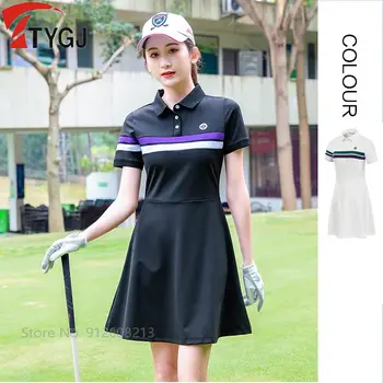 TTYGJ Лятото женствена рокля за голф с къс ръкав, шарени дышащее рокля-поло, бързосъхнеща тенис пола, дамски приталенная облекло за голф