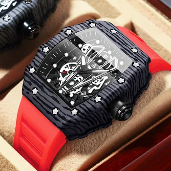 2023 Нови модни творчески часовник във формата на бъчва, мъжки луксозни кварцов ръчен часовник със силикон виртуален скелет, водоустойчив светещи часовници