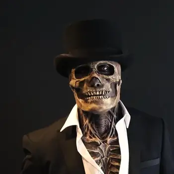 2023 Маска на ужас върху Хелоуин, 3D шлем с подвижна челюст, скелет, латексова ужасна маска, подпори за костюмированной парти за Хелоуин