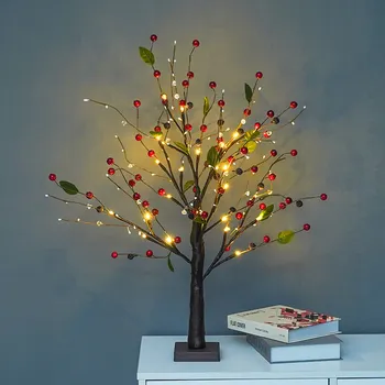 Бреза елха с led подсветка, великденско украса за дома, великденско яйце, сватба, весела парти, детски коледен подарък, мъниста, настолна лампа върху дърво, Bons