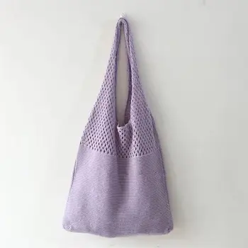Лятна голяма плажна пътна однотонная модерна дамска чанта за ръце, вязаная чанта през рамо, артистична чанта-тоут