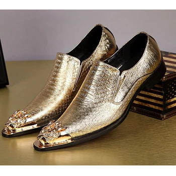 Модел на бизнес-банкет, китайски колан на вятъра, златна главата на дракон, вечерни и сватбени мъжки ежедневни обувки, модни маркови мъжки модел обувки