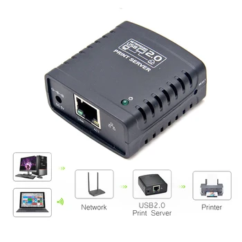 Сървър за печат от USB 2.0 LRP с общ достъп към локалната мрежа Ethernet Адаптер за захранване на принтера USB-хъб на мрежов сървър за печат със скорост от 100 Mbps
