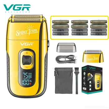 VGR Самобръсначка за лице с нож на Професионален тример за коса Златна акумулаторна самобръсначка безопасна машина за бръснене за мъже V-332
