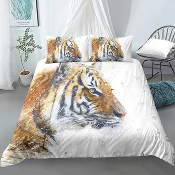3D комплект спално бельо Леопардовый тигрови пухени King Queen Size, чаршаф, спално бельо, стеганое одеяло, 2/3 бр. в комплект пододеяльников