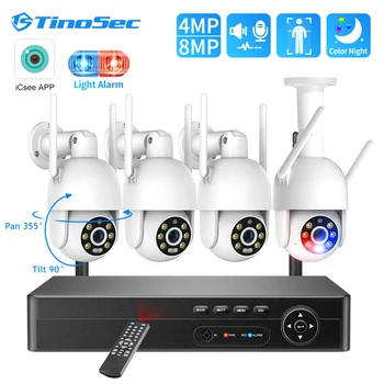 TinoSec 8CH 2K WiFi Система камери H. 265 4MP PTZ Камера AI Откриване Автоматично Следене за Нощно Виждане Камера за Видеонаблюдение NVR Комплект