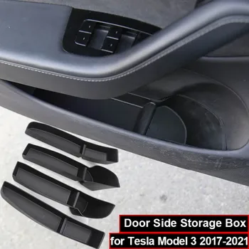 4 бр. врата странична кутия за съхранение на Tesla, модел 3 2021, дръжка за барел, подлакътник, органайзер, контейнер, скрит притежателя на телефона, автоаксесоари