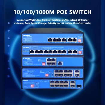 Gigabit Мрежов Комутатор 10/100/1000 Mbps, 6/8 Порта POE, 2 Порта, RJ-45 Възходящата Връзка, Мрежови Комутатори Ethernet С Ключа набиране 65/120 W