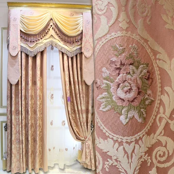 Дворцовият луксозен въздушен френски завеса луксозна дневна спалня подова эркерное прозорец европейската розовата завеса