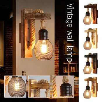 Стенен лампа в индустриален стил E27, американско дърво, коридор, тераса, ресторант, бар, ретро, с монтиран на стената лампа, нощни лампи, лампа