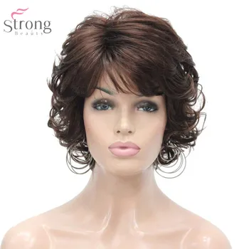 StrongBeauty Женски синтетични перука с къса къдрава коса, светли / черни естествени перуки