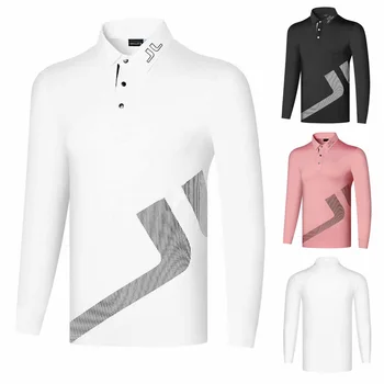 Новата пролетно-есенна мъжка тениска за голф с дълъг ръкав за спорт на открито, впитывающая влага и изпотяване, бързосъхнеща риза с къси ръкави
