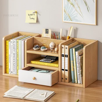 Лавица за книги в скандинавски стил за мебели в хола, маса лавица за книги, библиотеката креативен дизайн, лесен домакински дървени рафтове-шкаф