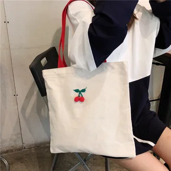 Скъпа мека череша лятна чанта през рамо, тъканно самодельная студентски чанта с цип за момичета, еко-холщовая пазарска чанта, сгъваема чанта за пазаруване