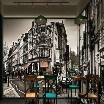 Beibehang 3D стереоскопическая голяма пътят черно-бяло кафенета, ресторант на открито камерна тапет фон хола 3d тапети