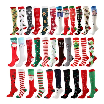 Медицински дамски спортни чорапи за джогинг, колоездене, до коляното, 20-30 мм hg.ст., една двойка компрессионных чорапи за медицински сестри, Коледни чорапи за бягане
