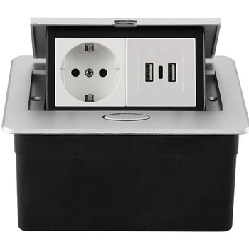 Настолна всплывающая контакт с розетки 1 EUR и 2 USB порта, 1 съединителната кутия Type-c, настолна всплывающая контакт