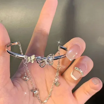 2022 Модерен сребро гривна с кухи циркониевой пеперуда-амулет за жени, елегантна гривна-верижка с пискюли, отварящ бижута подарък
