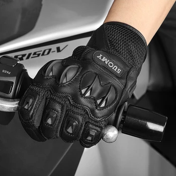 Ново записване, байкерские ръкавици с пълна с пръст, мотоциклетни ръкавици от естествена кожа със сензорен екран, защитни мотоциклетни състезания ръкавици
