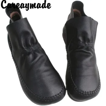 Careaymade -Нов стил, дишащи къси ботуши от естествена кожа, оригинални дамски обувки ръчна изработка от естествена кожа с високо берцем за босоножек